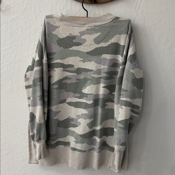Aerie Side Slit Oversized Camo Pullover Sweater Small Green Beige Gray - Picture 5 of 5